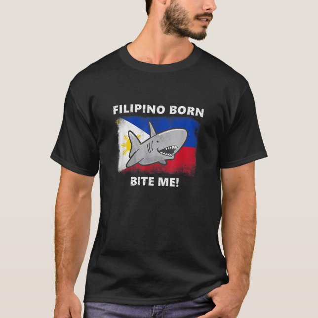 Filippinerna Born Bita Me Funny Filipino Shark Fla T Shirt (Framsida)