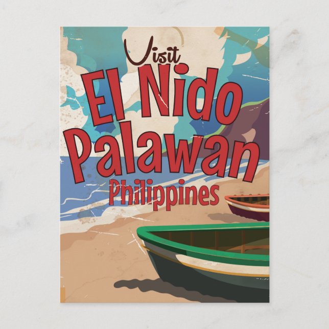 Filippinerna,El Nido, Palawan Resemålning poster. Vykort (Framsida)
