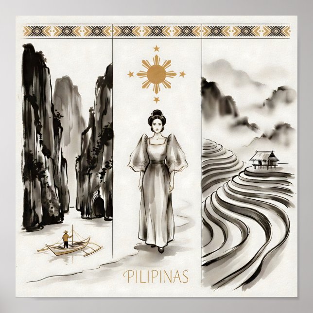 Filippinerna-El Nido & Risterrasser-Lavgris </s> Poster (Framsidan)