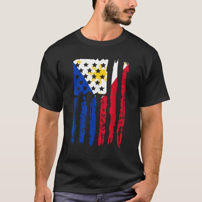 Filippinerna Filipino Flagga American Grown Pinoy  T Shirt (Framsida)