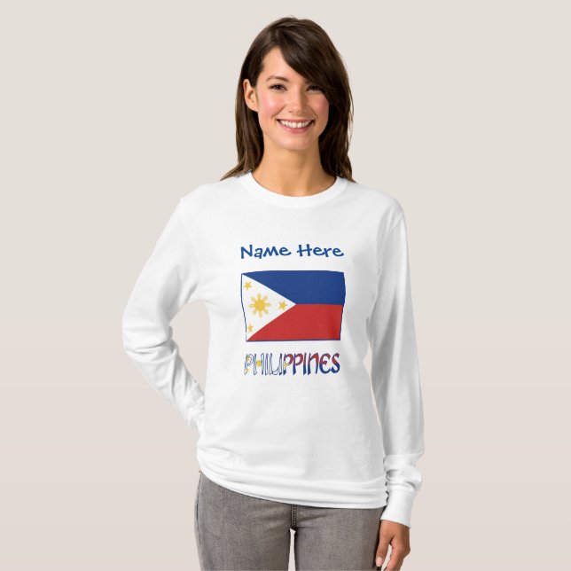 Filippinerna Filipino Flagga Blue Personalization T Shirt (Hel framsida)