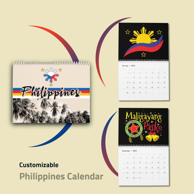 Filippinerna Filipino Flagga National Pride Art 20 Kalender (Philippines Calendar 2024 - Customizable Filipino Wall Calendar)