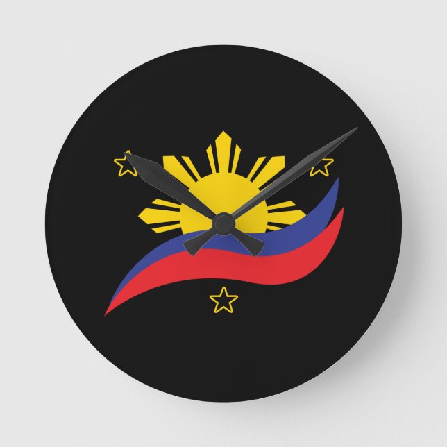 Filippinerna Filipino Pinoy Flagga Rund Klocka (Framsida)