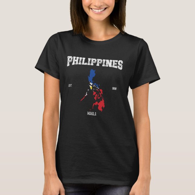 Filippinerna Flagga, Filippinerna, Karta, Filippin T Shirt (Framsida)