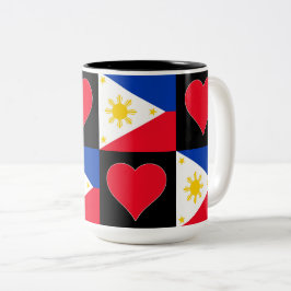 Filippinerna Flagga Heart Mönster Patriotic Filipi Två-Tonad Mugg