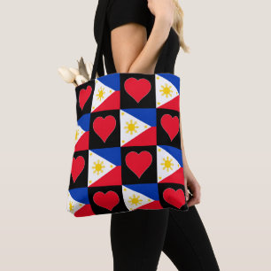 Filippinerna Flagga Heart Mönster Patriotic Filipi Tygkasse