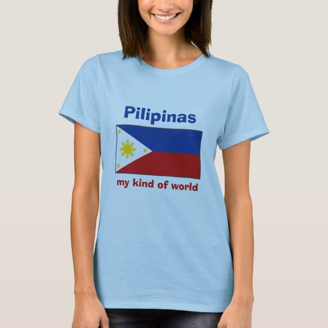 Filippinerna Flagga + Karta + Text T-Shirt (Framsida)