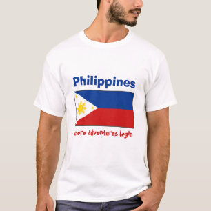 Filippinerna Flagga + Karta + Text T-Shirt