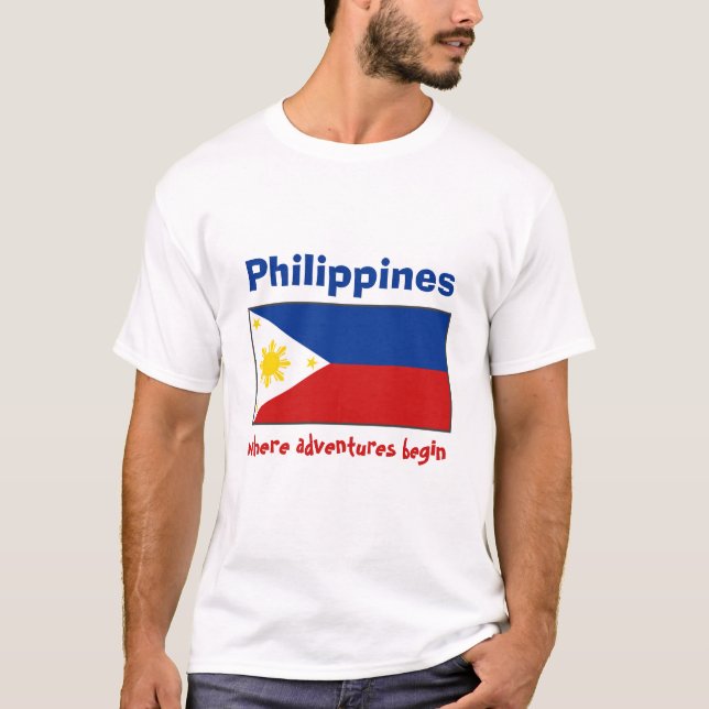 Filippinerna Flagga + Karta + Text T-Shirt (Framsida)