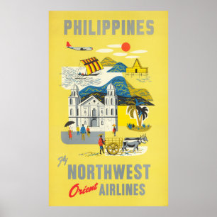 Filippinerna Fly Northwest Orient Airlines Poster