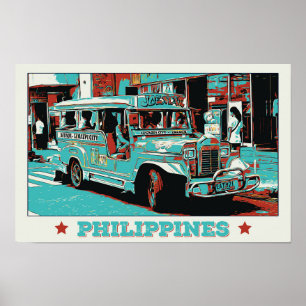 Filippinerna, ikoniska jeepney i Manila Poster