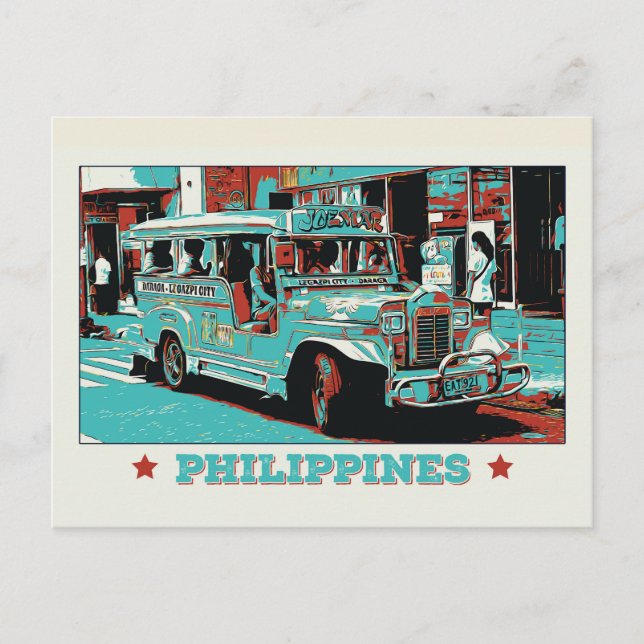 Filippinerna, ikoniska jeepney i Manila Vykort (Framsida)