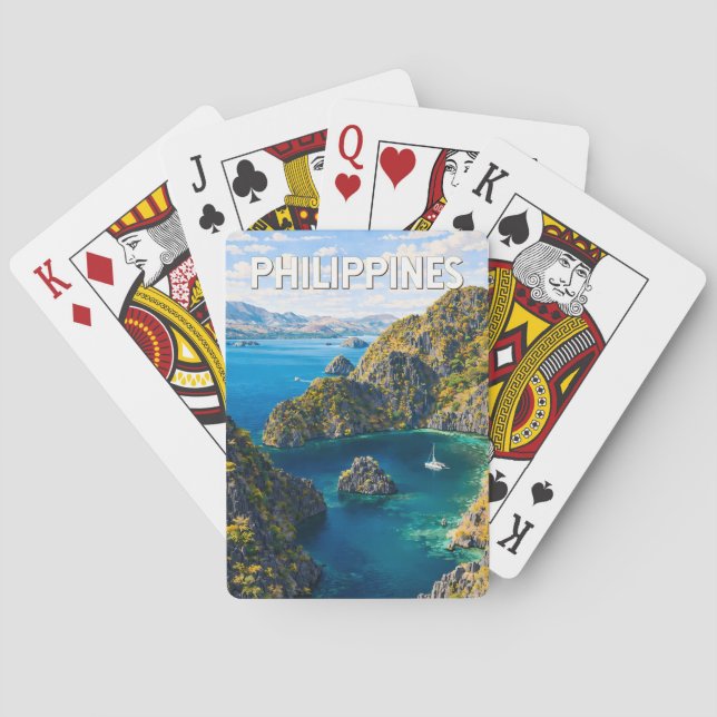 Filippinerna Illustration Resa Konst Vintage Casinokort (Baksidan)