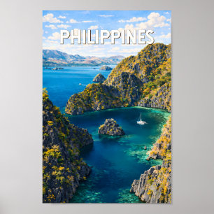 Filippinerna Illustration Resa Konst Vintage Poster
