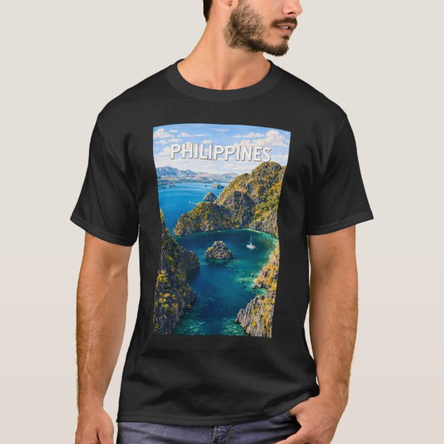 Filippinerna Illustration Resa Konst Vintage T Shirt (Framsida)