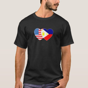 Filippinerna och USA flagga Twin Heart för Filipin T Shirt