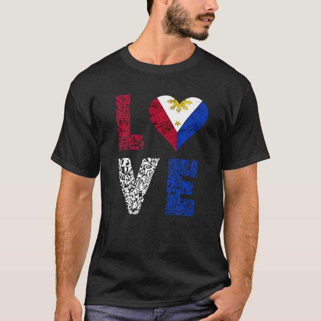Filippinerna Pinoy Kärlek Pride Filipino Philippin T Shirt (Framsida)
