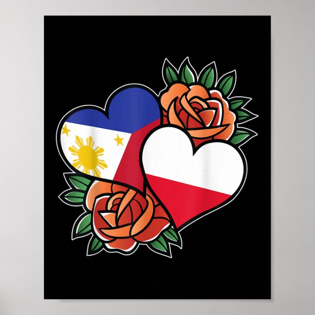 Filippinerna, Polen Flagga Heart HalFilipino, halv Poster (Framsidan)