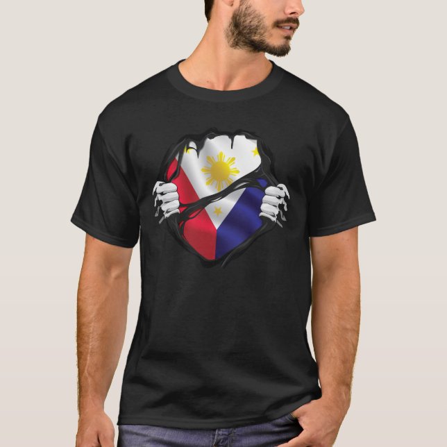 Filippinerna Pure Roots Flagga Black T Shirt (Framsida)