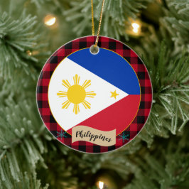 Filippinerna, Red buffalo plaid & Philippine Flagg Julgransprydnad Keramik