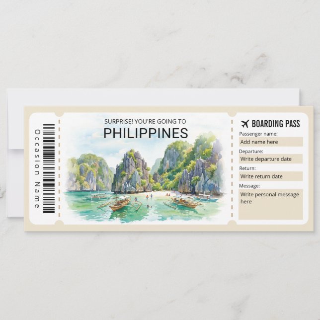 Filippinerna resa Boarding Pass Biljett Inbjudningar (Framsida)