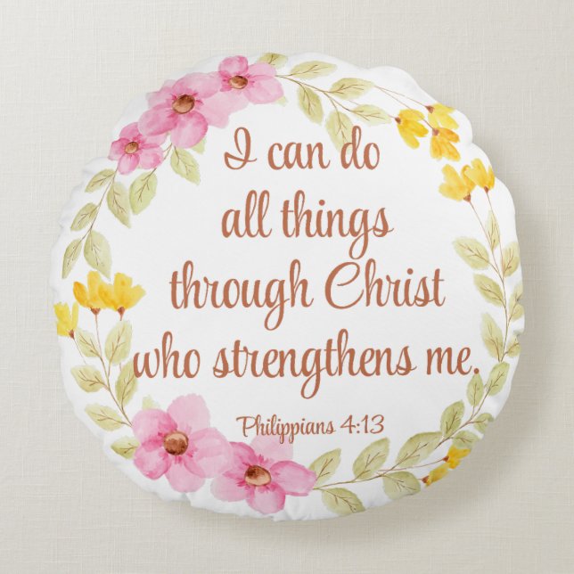 Filippinerna Skriptråd för Rosa och Gult Blommigt  Rund Kudde (Framsidan)