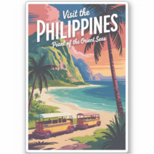 Filippinerna Strand Illustration Resa Konst Vintag Klistermärken