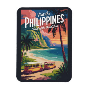 Filippinerna Strand Illustration Resa Konst Vintag Magnet