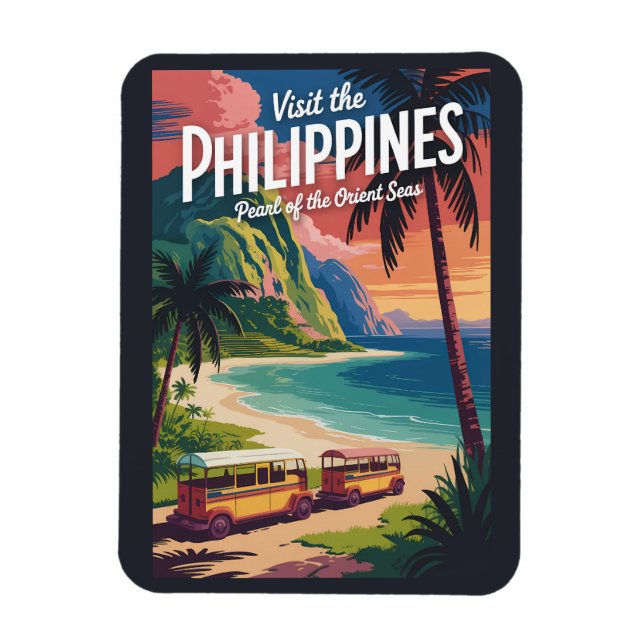 Filippinerna Strand Illustration Resa Konst Vintag Magnet (Vertikal)