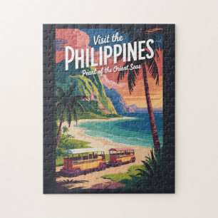 Filippinerna Strand Illustration Resa Konst Vintag Pussel