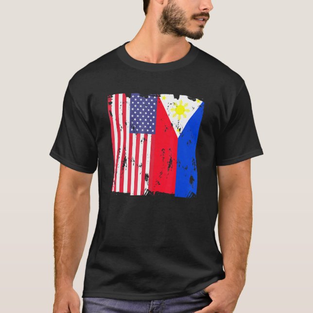 Filippinerna USA flagga Filipino American Kärlek p T Shirt (Framsida)