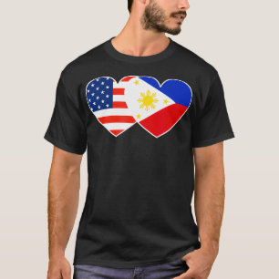 Filippinerna USA flagga Twin Heart för Filipino Am T Shirt