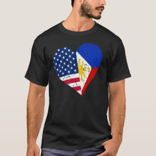 Filippinerna USA Heart Distress Filipino American T Shirt