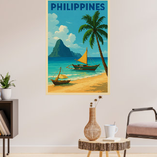 Filippinerna Vintage Resa - Tropisk Strand Poster