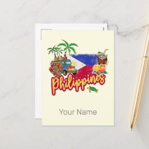 Filippinerna Vintage Tarsier Flagga Handflatan Sou Helg Vykort