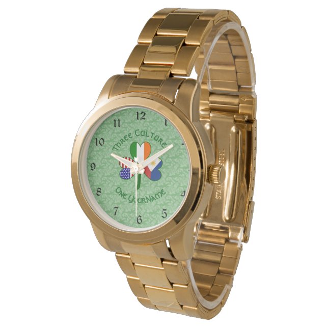 Filippinsk Irländsk Amerikansk Flagga Shamrock Per Armbandsur (Vinklad)
