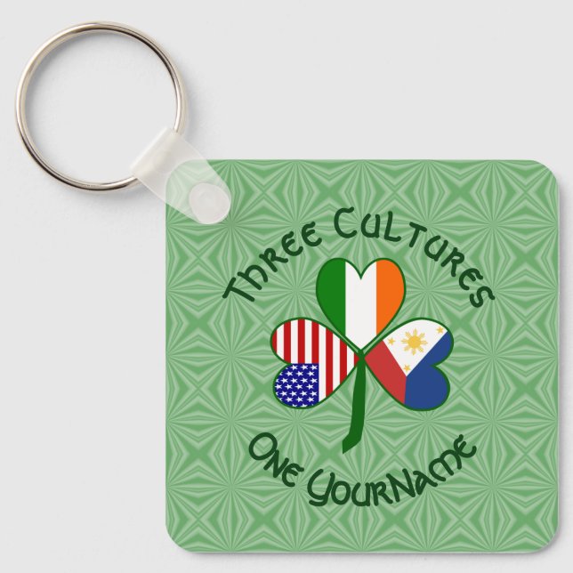 Filippinsk Irländsk Amerikansk Flagga Shamrock Per Nyckelring (Framsida)