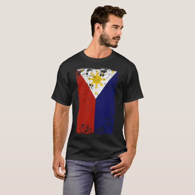 Filippinsk vintage bedrövad Philippines flagga Tee (Hel framsida)