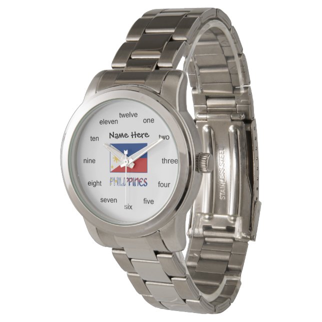 Filippinska Filippinsk Flagga Personlig Armbandsur (Vinklad)