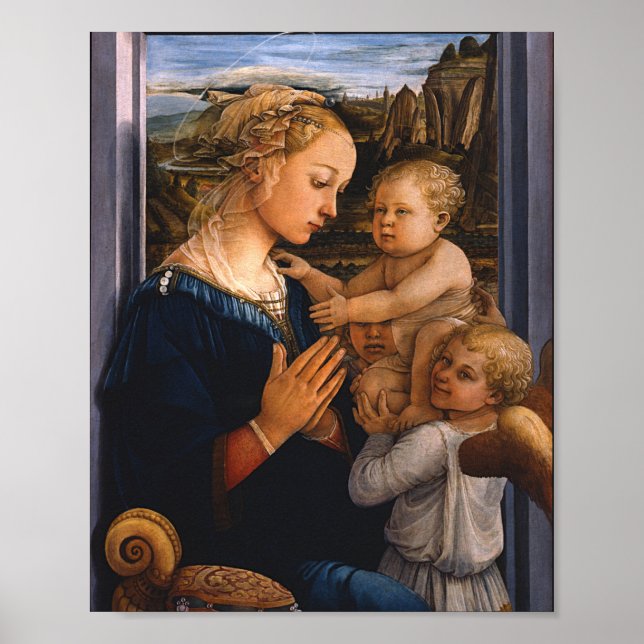 Filippo Lippi-Madonna och barn med två Änglar Poster (Framsidan)