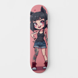 Fille aux tatouages style cartoon mini skateboard bräda 18,5 cm