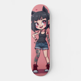 Fille aux tatouages style cartoon mini skateboard bräda 18,5 cm