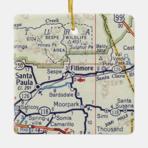 Fillmore CA Vintage Karta Julgransprydnad Keramik