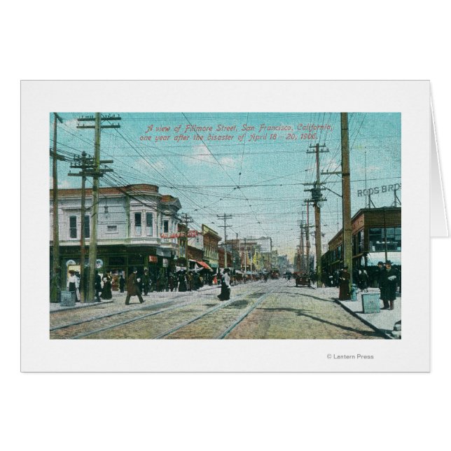 Fillmore Street View 1 Year After Fire of 1906 Hälsningskort (Framsidan Horizontal)