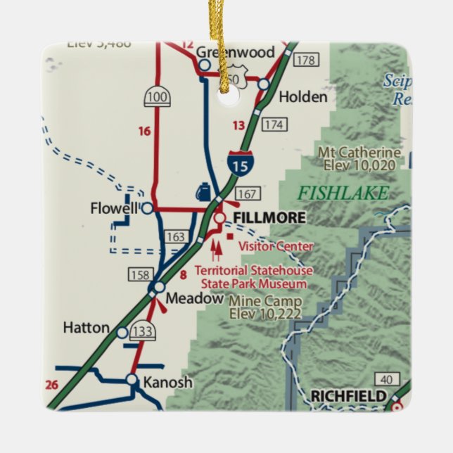 Fillmore Utah Karta Julgransprydnad Keramik (Framsida)