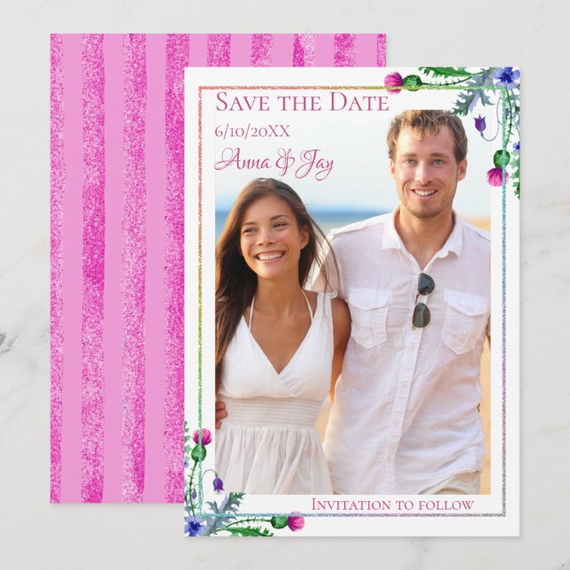 Film Blommigt Foto Spara datum Inbjudningar (Fram/baksida)