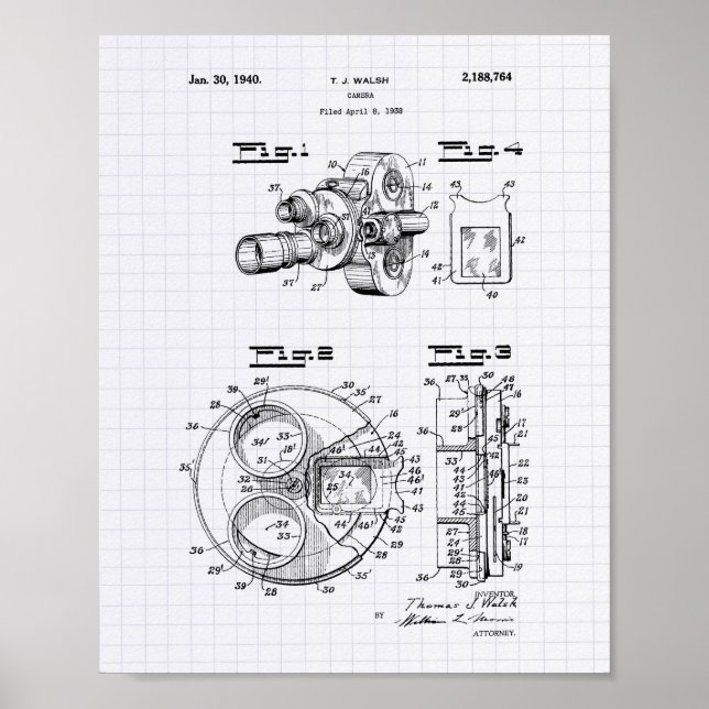 Film Camera 1940 Patent Art - Lintade peper Poster (Framsidan)