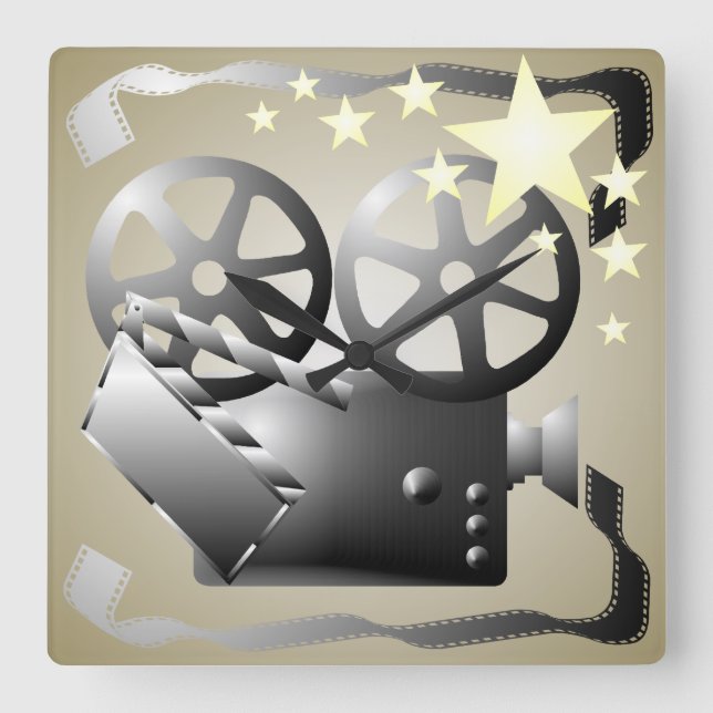 Film Cinema Wall Clock Fyrkantig Klocka (Framsida)