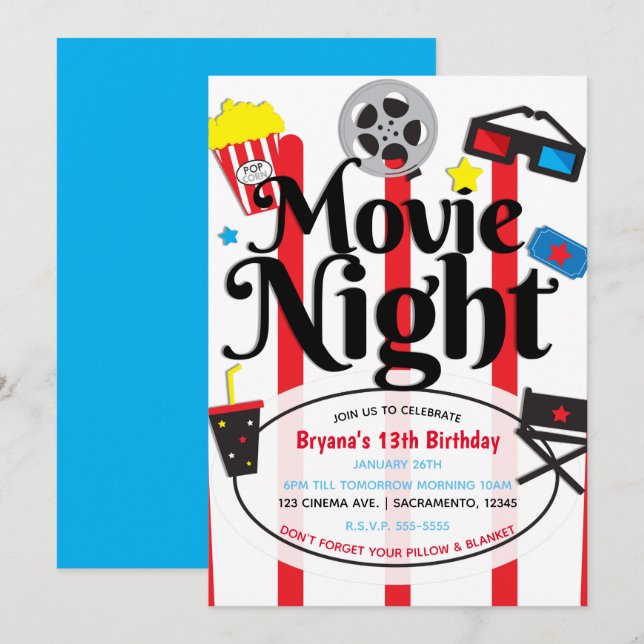 Film Födelsedagsfest Bioevenemang Inbjudan (Fram/baksida)