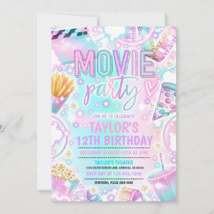 Film Födelsedagsfest Pastel Rainbow Movie Party Inbjudningar
